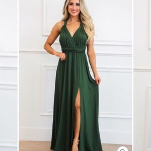Elegant Classic Wrap Green Maxi Dress